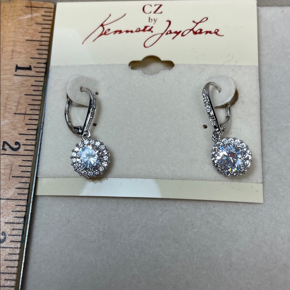 Kenneth Jay Lane Sparkling Silver Drop Post CZ Earrings. Brilliant Sparkle! - Picture 3 of 3